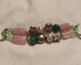 On Sale Jewelry Supply Pink, Light Blue, Green and Silver Toned Colors Beaded Stretchable Watch Band Silver Toned
