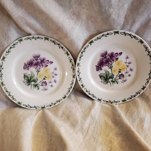 Thomson Pottery, jardín floral, diseño de geranios, juego de 2 platos de ensalada de 7,5 pulgadas, fabricado en China