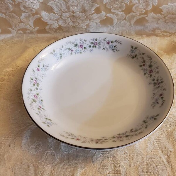Diamond China, Richmond Pattern, 7.60 inch Soup/Cereal/Salad Bowl, Pink and Blue Floral Rim, Platinum Trim and Verge, Made in Japan