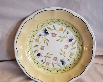 Provence Garden by Studio Nova 8.75 inch Salad Plate, Flowers, Blue Ring, Yellow Ctr, Green Band, Everyday Dish, Replacement Dish, Spring