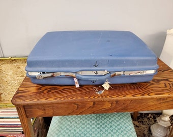 Used, Hard Plastic and Rubber,  Samsonite Survivor,  Powder Blue Suitcase, Home Decor, Vintage Wedding Box ,Traveling Case