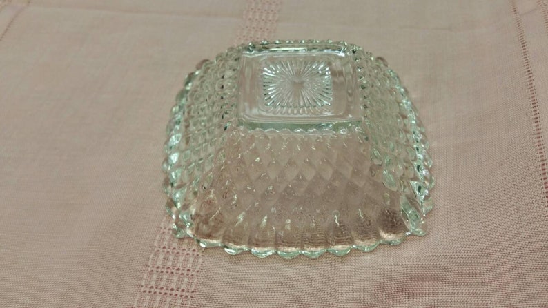 Bowl Ash Tray Indiana Glass with Diamond Point On Sale Depression Clear Glass Square Candy Dish