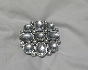 Silver Toned, Rhinestone Flower Belt Buckle, Vintage Fashion Accessory