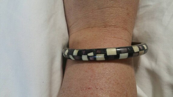 Blanc noir et mauve motif damier bracelet email et metal bijou fantaisie accessoire de mode Etsy Canada