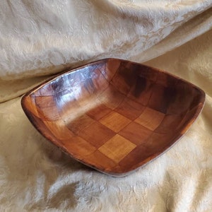 Woven Wood, 9.80 inch Square Bowl, Vintage Serving Dish, Salad Bowl, Lightweight Bowl
