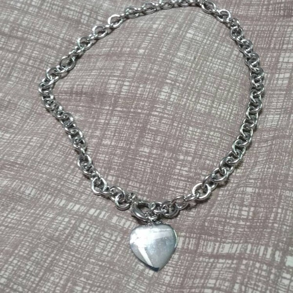 Steampunk Style Chain 16 inch Choker Silver Toned Necklace with Heart Toggle Costume Jewelry Fashion Accessory