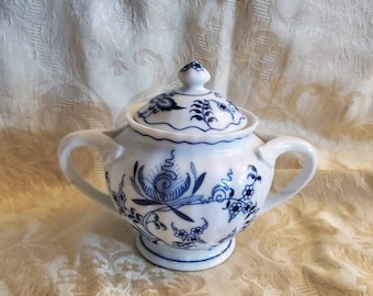 Danubio Blu, Zuccheriera con Coperchio, Disegno Cipolla Blu, Sfondo Bianco, Cucina Vintage, Porta Batuffolo di Cotone, Raro Ritrovamento