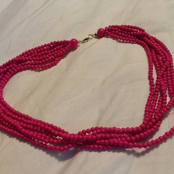 Collectible Bling Multi Strand Hot Pink Tiny  Beaded 16 inch Necklace Inexpensive Jewelry Fashion Accessory