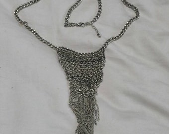 26 inch Silver Toned Chain and Woven Tassel Necklace, Costume Jewelry, Fashion Accessory