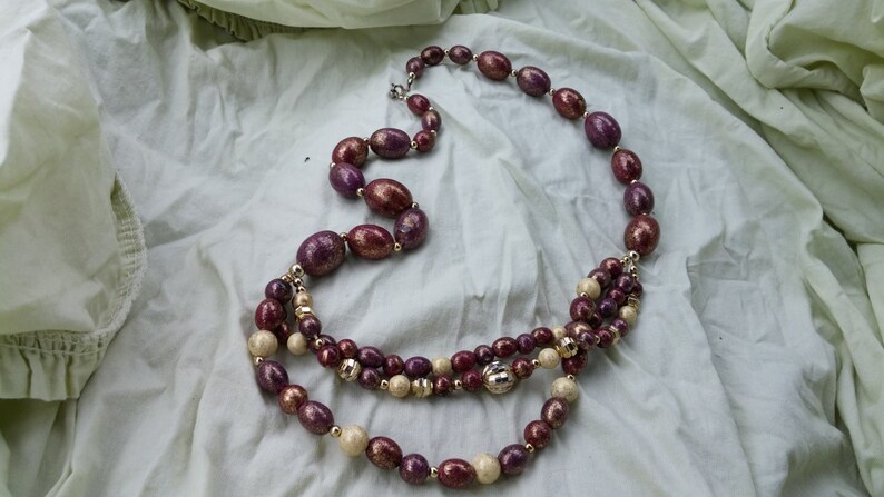 On Sale Inexpensive Triple Strand Wooden Brown PurpleBrown 26 inch Necklace Costume Jewelry
