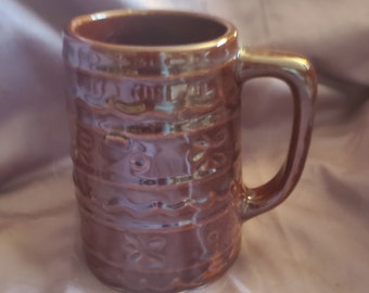 Marcrest Dots and Daisies Beer Mug, Brown Pottery, Collectible Glass, Old World Style