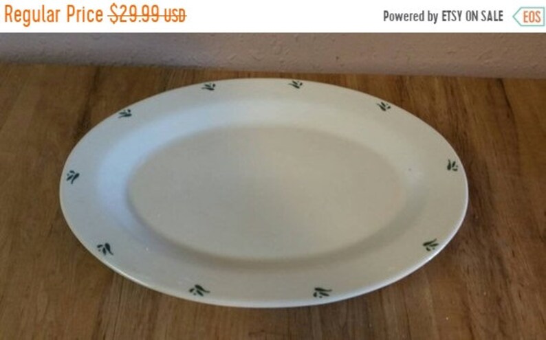 and Green Flower 13.40 inch Oval Platter Oven Proof Roseville Ohio Cream Colored On Sale Friendship Pattern Heavy Pottery Dish