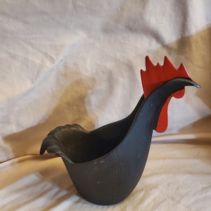 EMIG 1367 Black and Red Rooster Planter Flower Pot or Candy Dish, Vintage Centerpiece Decor