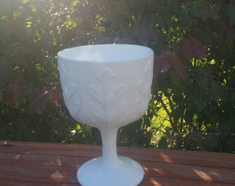 FTD Oak Leaf, Milk Glass Goblet, Vintage Centerpiece Decor, Serving Dish