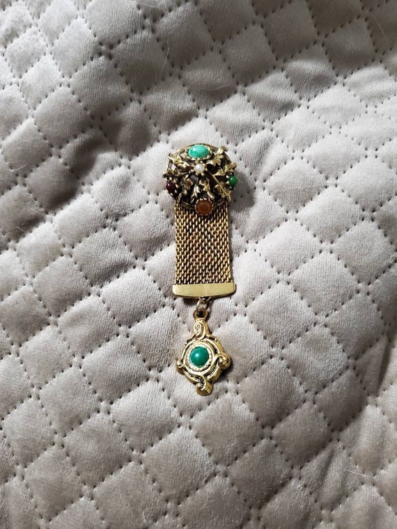 Victorian Style, Gold Toned Mesh, Dangle Pin or Br