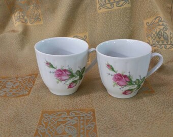German Democratic Republic, Moss Rose Fine China, Jlmenau Set of 2 Demitasse Cups , East German Collectible