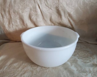 Large Milk Glass, 9 inch Mixing Bowl with Handles, Vintage Kitchen, Used Mid Century Modern Serving Dish