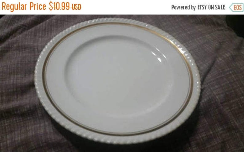 On Sale Ruffled Gold Band and Off White Plate Made in England By Johnson Brothers Serving Dinner or Chop Plate