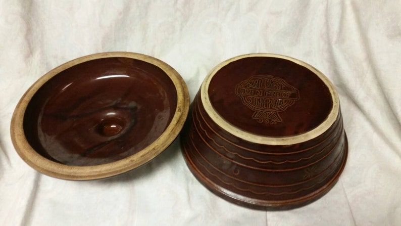 On Sale Marcrest Daisies and Dots Medium Sized Casserole Serving Dish or Mixing Bowl with Lid Collectible Brown Pottery