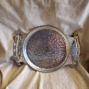 Rodney Kent, Hand Forged, Rectangular Aluminum Tray, Tulip Design with Handles, Hand Wrought Creations