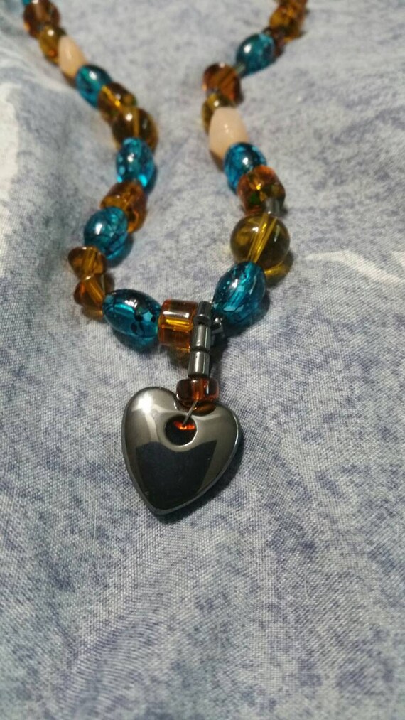 Natural Colored Glass Beaded  18 inch Necklace wit