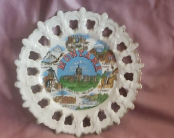 7 pulgadas, encaje abierto, plato de recuerdo de Montana, placa coleccionable, colgante de pared, recuerdo de vacaciones, placa estatal