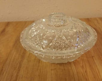 Crystal Clear 7 inch Covered Glass Bowl Anchor Hocking Hobnail  Bowl with Scalloped  Design Serving Dish or Home Decor Circa 1940s