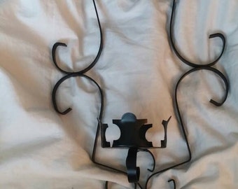 Decorative Wrought Iron Single Candle Holder with Scroll Design Single Candle Sconce or Wall Hanging