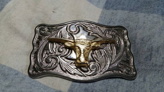 Western Style Rectangular Long Horn Belt Buckle Costume  display picture 1