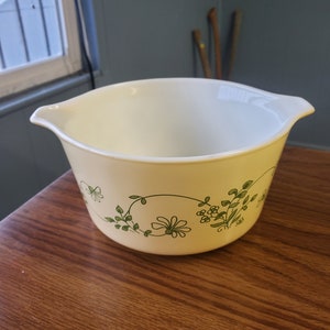Shenandoah Pattern Pyrex 1 Liter Cinderella Style Casserole Dish Yellow with Green Flowers Vintage Kitchen Collectible Bowl