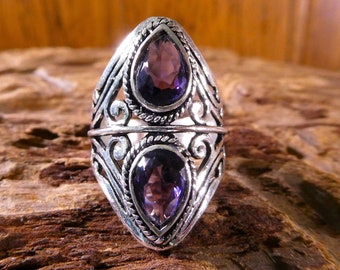 Sterling Silver Amethyst Ring Size 7 - Amethyst Ring, Amethyst Jewelry, Sterling Silver Ring, Boho Ring, Exotic Ring, Amethyst Jewelry