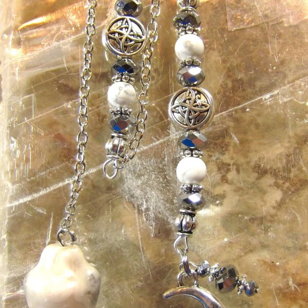 Mystic Moon Pendulum - Crazy Lace Agate Pendulum, Moon Pendulum, Pendulum, White Pendulum, White Magic, Wiccan, Wicca, Divination, Dowsing