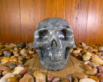 Labradorite Skull 6lb 9.3oz - Labradorite Skull, Labradorite Skeleton, Rock Skull, Gemstone Skull, Skeleton, Altar Tools, Carved Skull