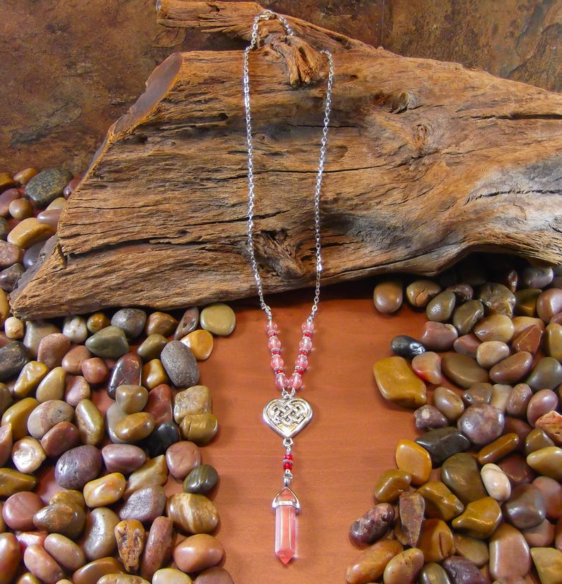 Red Cherry Quartz Celtic Heart Necklace Heart Necklace Crystal Necklace Celtic Heart Necklace Red Cherry Quartz Necklace Celtic Heart
