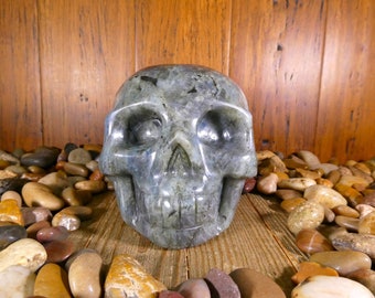 Labradorite Skull 3lb 13.4oz - Labradorite Skull, Labradorite Skeleton, Rock Skull, Gemstone Skull, Skeleton, Altar Tools, Carved Skull