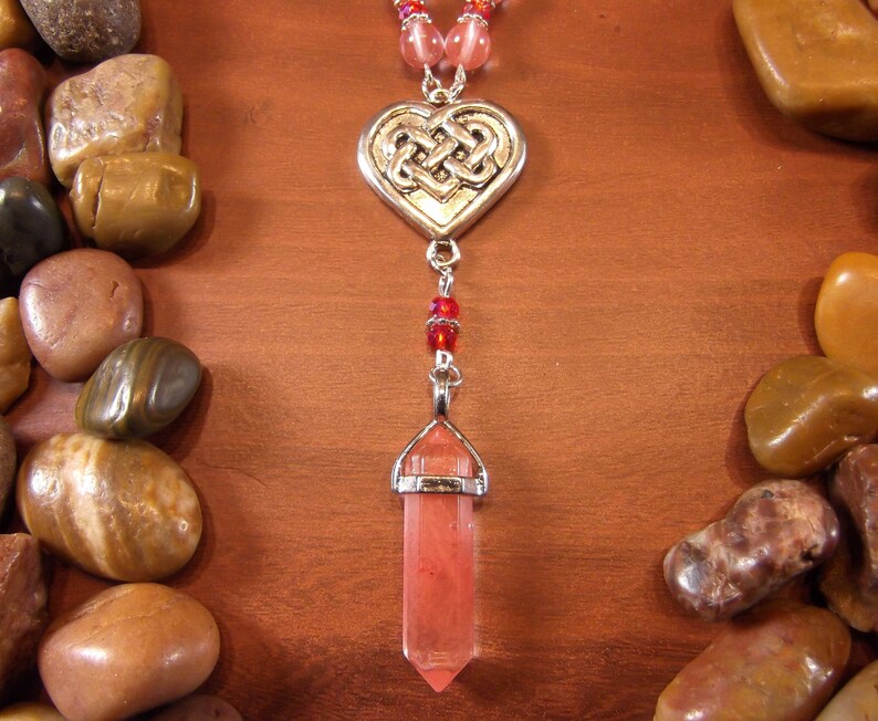 Red Cherry Quartz Celtic Heart Necklace Heart Necklace Crystal Necklace Celtic Heart Necklace Red Cherry Quartz Necklace Celtic Heart