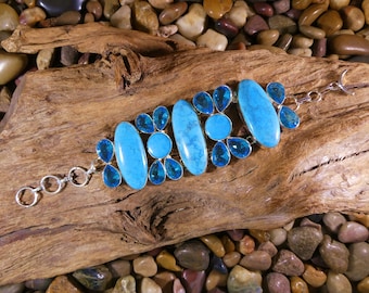 Blue Topaz & Turquoise Chunky Bracelet - Chunky Bracelet, Blue Topaz Bracelet, Turquoise Bracelet, Blue Bracelet, Chunky Jewelry, Bracelet