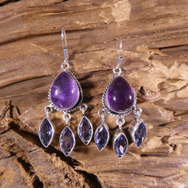 Sterling Silver Amethyst Earrings - Amethyst Earrings, Amethyst, Amethyst Jewelry, Dangling Earrings, Sexy Earrings, Flirty Earrings