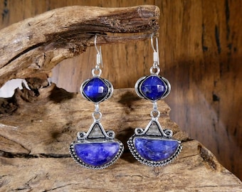 Sterling Silver Sapphire Earrings - Sapphire Earrings, September Birthstone, September Stone, September Birthday, Long Earrings, Sapphire