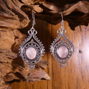 Rose Quartz Sterling Silver Boho Earrings - Rose Quartz Earrings, Rose Quartz Jewelry, Boho Earrings, Boho Jewelry, Sexy Earrings, Earrings