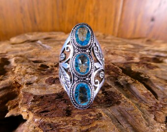 Sterling Silver Blue Topaz Ring Size 8.75 - Blue Topaz Ring, Blue Topaz Jewelry, Blue Topaz, Statement Ring, Big Ring, Large Rings, Rings