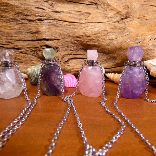 Gemstone Perfume Bottle Necklaces Your Choice - Perfume Bottle, Perfume Necklace, Aromatherapy Necklace, Perfume Bottle Pendant, Perfume