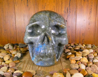 Labradorite Skull 16lb 0.8oz - Labradorite Skull, Labradorite Skeleton, Rock Skull, Gemstone Skull, Skeleton, Altar Tools, Carved Skull