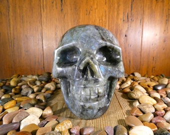 Labradorite Skull 13lb 1.5oz - Labradorite Skull, Labradorite Skeleton, Rock Skull, Gemstone Skull, Skeleton, Altar Tools, Carved Skull