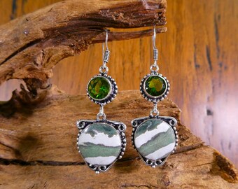 Silver Line Jasper & Peridot Sterling Silver Earrings - Jasper Earrings, Silver Line Jasper, Peridot Earrings, Peridot, Sexy Earrings