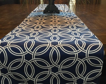 Navy and White geometric print table runner