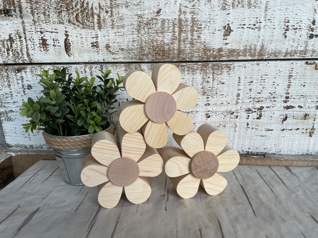 Wood Daisy Flowers Unfinished Wood Flowers Set of 3 Flowers Etsy