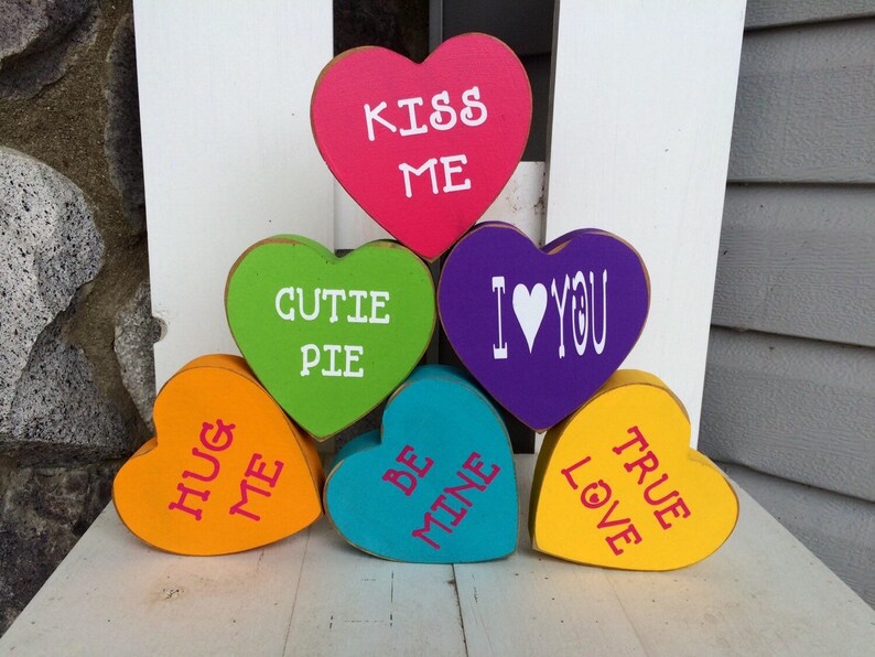 Conversation wood hearts, Valentines day, Heart wood blocks, Conversation heart wood block, holiday blocks