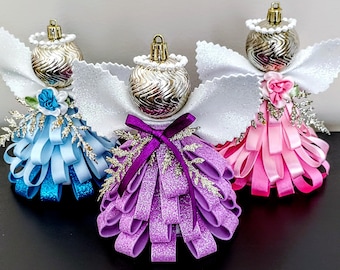 Victorian Style Angel Ornament Set of 3, Pink, Purple and Blue