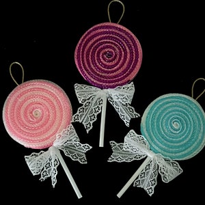 Lollipop Pink Blue Purple Ornament Set of 3